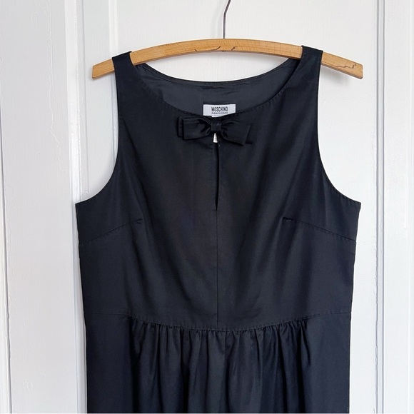 MOSCHINO Cheap & Chic • vintage black cotton dress bow sheath sleeveless retro - Picture 3 of 14